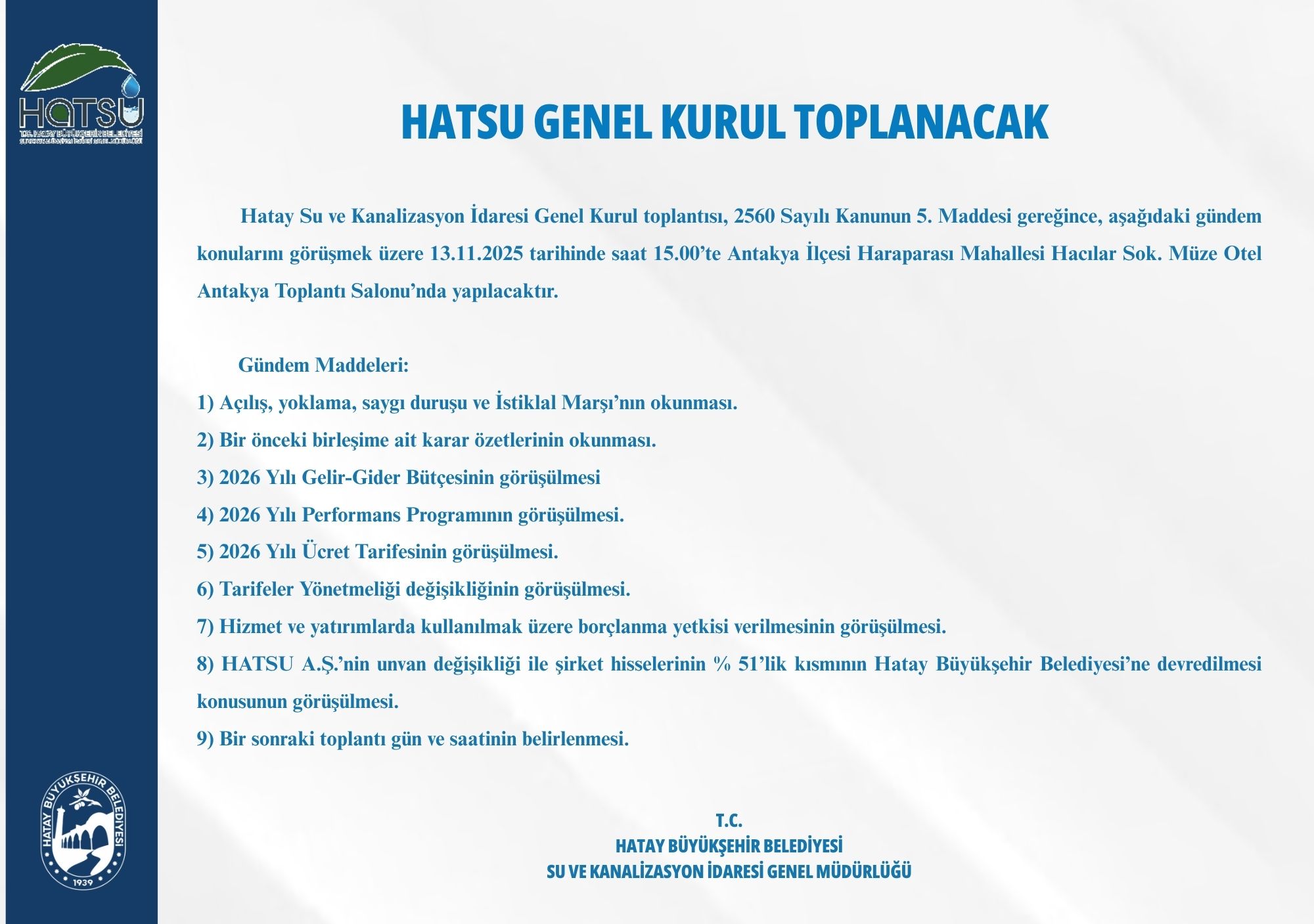 HATSU Genel Kurulu Toplanacak 